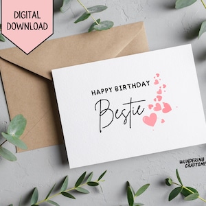 Carte d'anniversaire modifiable Bestie Carte de joyeux anniversaire numérique pour meilleur ami Idée cadeau personnalisée pour Bestie Carte d'anniversaire pour Bestie