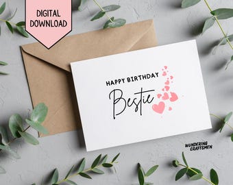 Editable Bestie Birthday Card Digital Happy Birthday Card for Best friend Personalised Gift Idea for Bestie Birthday Bday Card for Bestie