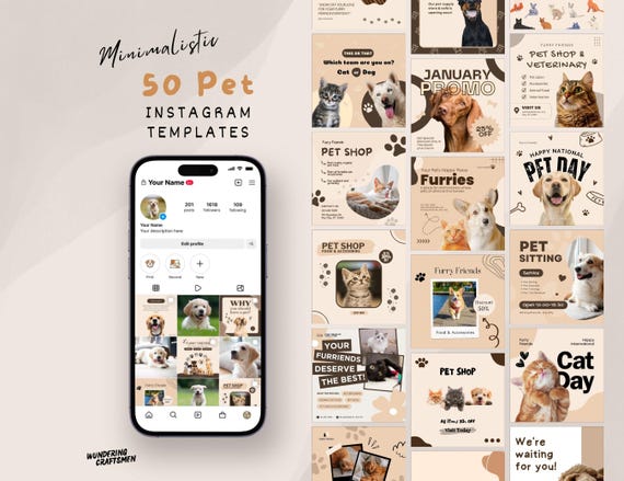 Pet Care Instagram Template Pet Shop Social Media Pet Grooming Instagram Content for Dogs Editable Canva Templates Pet Marketing Toolkit Vet