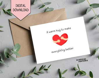 Warm Hug Card Printable Personalized Cheer Up Card Print At Home Greeting Card Thinking of you Card Long Distance Card Sending Hugs Card Bff