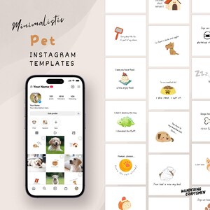 Może przedstawiać: Zbiór 12 szablonów na Instagramie z minimalistycznymi ilustracjami psów i kotów z zabawnymi podpisami. Szablony są przeznaczone dla właścicieli i miłośników zwierząt domowych do udostępniania w mediach społecznościowych.