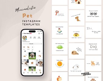 Plantilla minimalista para Instagram de mascotas, publicaciones adorables para redes sociales, contenido para Instagram para perros, plantillas editables de Canva, kit de herramientas de marketing para mascotas