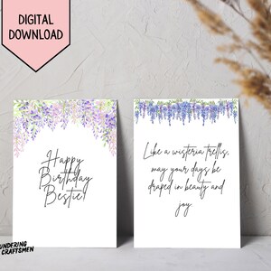 Wisteria Geburtstagskarte Digitale Blumen alles Gute zum Geburtstag Karte personalisierte Geschenkidee für den besten Freund Geburtstag benutzerdefinierte Bestie Blumenkarte Geburtstagsgeschenk