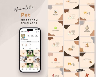 Plantilla de Instagram para mascotas adorables, minimalista para redes sociales, publicaciones de Canva para mascotas, contenido de Instagram para perros, plantillas editables de Canva, peluquería canina en Instagram.