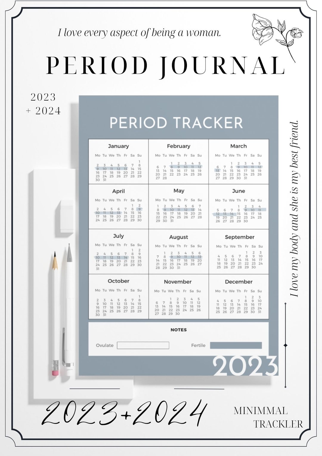 2023 2024 Women Period Tracker Printable Menstruation Journal Etsy