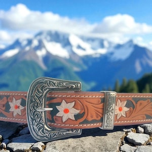 Vintage Western Tooled Leather Belt with Floral Design – Handcrafted Cowboy Belt for Men & Women Brown Western Belt Men