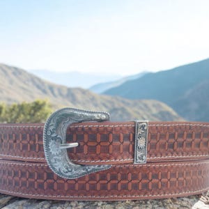 Tan Full Grain Leather Western Belt - Handcrafted Men&#39;s Belt