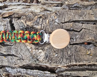 9.5 Inch Rasta Paracord Soother Clip with Wooden Clip - Paracord Baby Pacifier Clips - Baby Gifts - Baby Shower- Newborn Gift