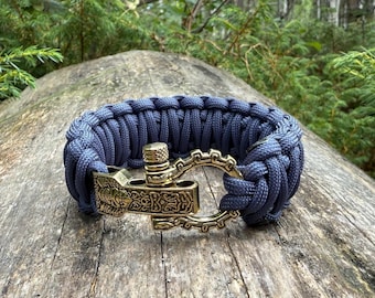 Paracord Survival Bracelet with Antique Bronze Adjustable Shackle Clasp - 550 Paracord - 7 inch - Navy Bracelet - Hiking Accessories