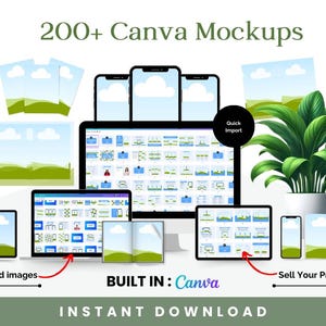 Mais de 200 mockups de exibição premium do Canva para seu produto, cursos, listagem no Etsy, história do Instagram, capas de vídeo
