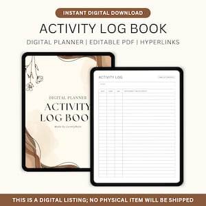 Redigerbar aktivitetsloggbok, digital planerare (PDF-nedladdning)