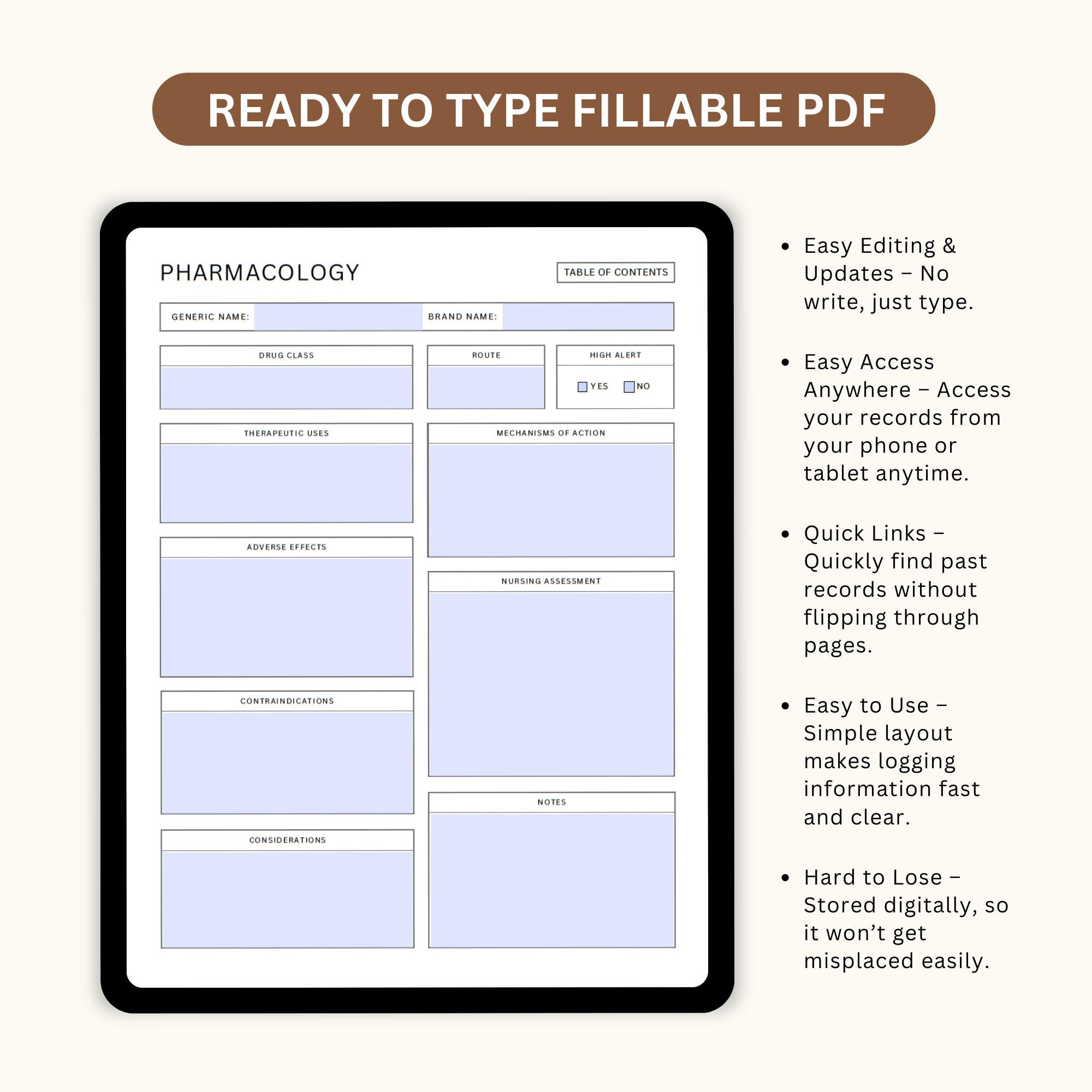 Editable Pharmacology Template for Nursing Students, Drugs Study ...