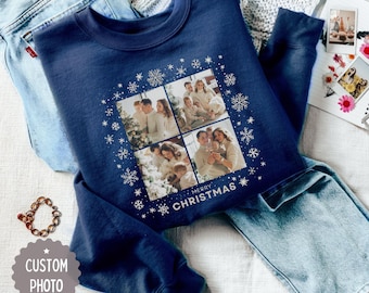 Family Christmas Sweatshirt with Custom Photo Ornament Collage Design