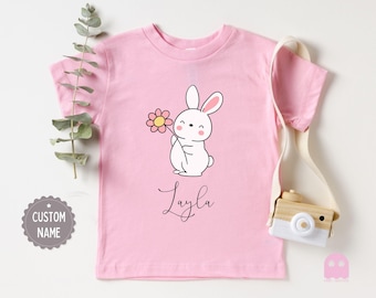 Personalized Bunny Flower Toddler Shirt: Custom Name Easter Gift
