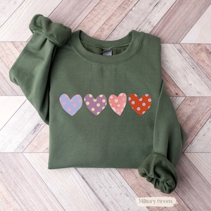 Polka Dot Hearts Sweatshirt, Love Sweater, Valentines Day Sweatshirt, Heart Lover Gift, Ladies Heart Top, Gift For Wife, Mother&#39;s Day Shirt