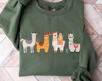 Christmas Llamas Sweatshirt, Llama Lover Gift, Womens Christmas Sweatshirt, Holiday Sweater, Winter Shirt, Christmas Shirt, Cute Winter Gift