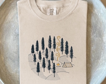 Koszula kempingowa Comfort Colors: minimalistyczna ilustracja natury