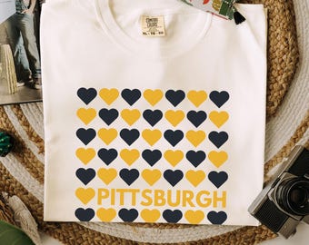 Pittsburgh Hearts Comfort Colors Tee, Game Day Shirt