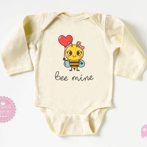 Bee Mine Baby Bodysuit - Adorable Bee Holding Heart Outfit - Cute Baby Clothes - Newborn Gift - Baby Shower Gift - Sweet Baby Bodysuit
