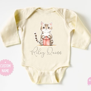 Custom Name Watercolor Cat Bodysuit - Personalized Kitty Baby Girl Onesie - Adorable Cat Lover Bodysuit - Baby Shower Gift - Newborn Gift
