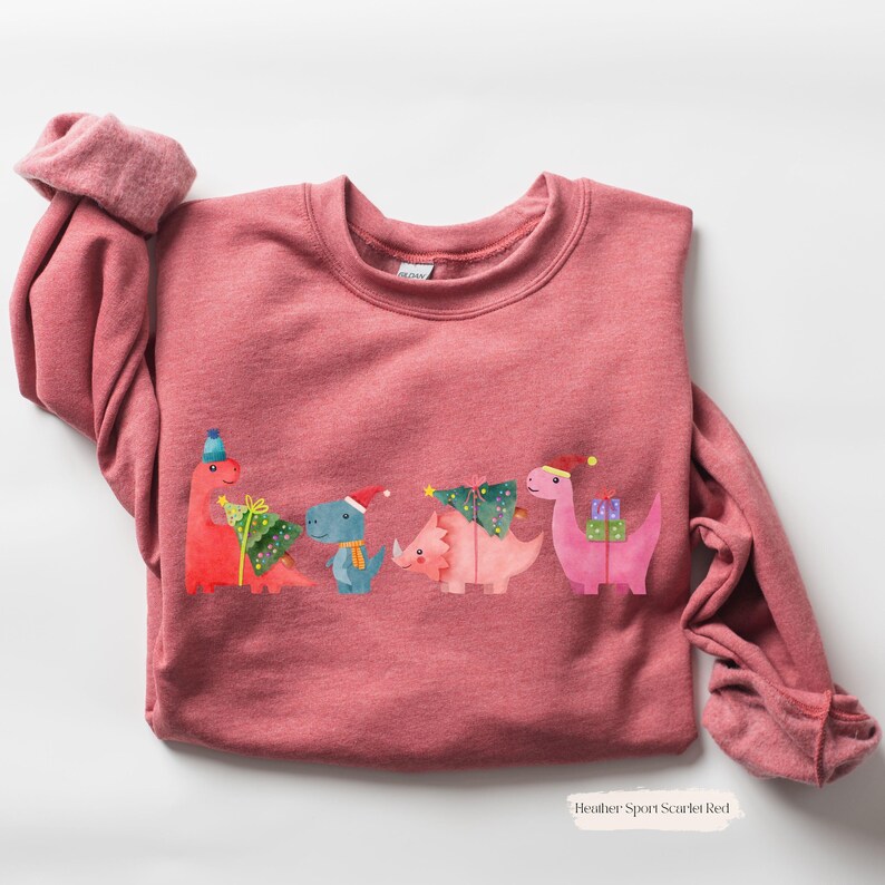 Dinosaur Christmas Sweatshirt, Dinosaur Lover Gift, Womens Christmas Sweatshirt, Holiday Sweater, Winter Shirt, Christmas Shirts, Cute Shirt image 3