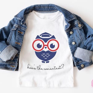Toddler T-shirt - Hoo’s the Smartest? Owl with Glasses Kids Retro TShirt - Cute Natural Infant, Toddler & Youth Tee for Clever Little Ones