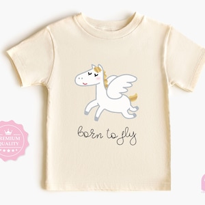 Toddler T-shirt - Born to Fly Pegasus Kids Retro TShirt - Mythical Winged Horse Natural Infant, Toddler & Youth Tee