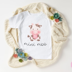 Toddler T-shirt - Mini Moo Cute Cow Tee - Funny Farm Animal Kids Shirt - Natural Infant, Toddler & Youth Gift for Farm Lovers