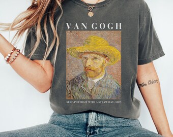 Koszula artystyczna Van Gogha, kolory komfortowe, autoportret w kapeluszu słomkowym