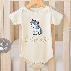 Custom Unicorn Name Bodysuit - Personalized Magical Baby Girl Onesie - Adorable Unicorn Lover Bodysuit - Baby Shower Present - Newborn Gift