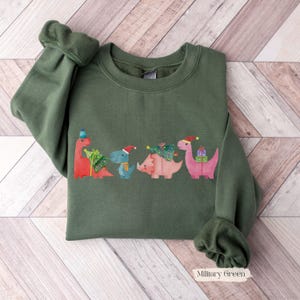 Dinosaur Christmas Sweatshirt, Dinosaur Lover Gift, Womens Christmas Sweatshirt, Holiday Sweater, Winter Shirt, Christmas Shirts, Cute Shirt image 2