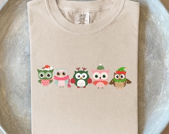 Cute Christmas Owls Unisex Shirt - Comfort Colors