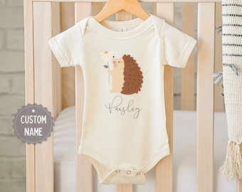Camiseta Para Bebé 0-36 Meses Con Estampado De Erizo Y Hojas - Algodón Suave, Botones En Hombro, Diseño En Alemán