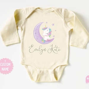 Personalized Unicorn Moon Baby Bodysuit: Custom Name Newborn Outfit