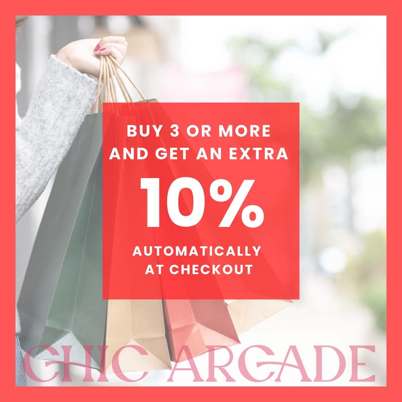 a person holding shopping bags, with a red and white advertisement for a shopping event.