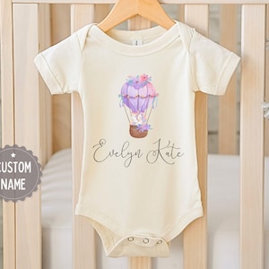Personalized Unicorn Baby Bodysuit: Purple Balloon, Custom Name