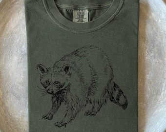 Camiseta vintage com ilustração de guaxinim - Camiseta retrô Comfort Colors