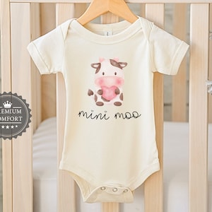 Mini Moo Baby Bodysuit - Cute Baby Cow Outfit - Funny Farm Animal Baby Clothes - Newborn Gift - Baby Shower Gift - Adorable Baby Bodysuit