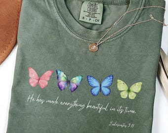 Christian Butterfly Shirt, Butterflies Shirt, Bible Verse Shirt, Spring Shirt, Comfort Colors Religious Shirt, Jesus Shirt, Christian Gift