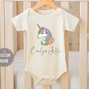 Personalized Unicorn Baby Bodysuit: Custom Name, Colorful Design