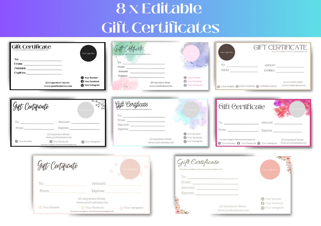 Editable Small Business Gift Certificate Template 8 Gift - Etsy