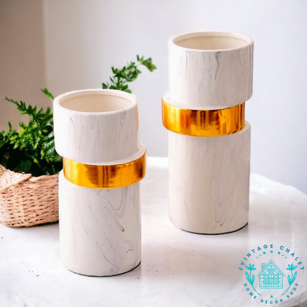 Modern Marble Ceramic Vase Gold Luxury Home Decor Vases Etsy