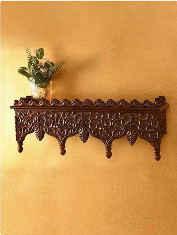 Carved wood floating shelf deals