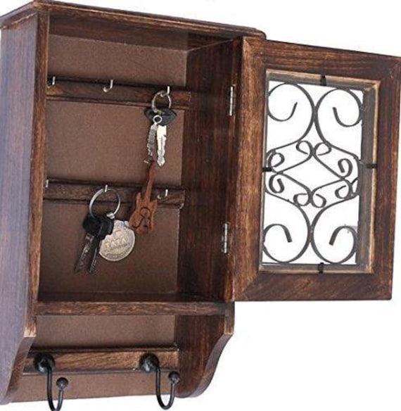 Home Decor Key Box Handcrafted Wooden Box Ring Hanger Hooks Safe Key Holder Wall Mount wall Hanging Decorative Key Box home Decor Key Box Etsy