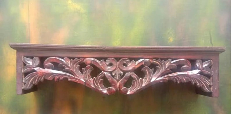 Image showcasing Wooden Wall Shelves Floating Shelve Handcrafted Shelf/ Wood Carving ...