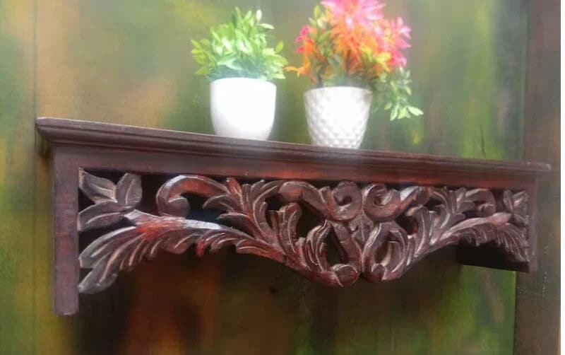 Wooden Wall Shelves Floating Shelve Handcrafted Shelf/ Wood Carving ... - Hand Carved Wooden Shelves For Closets