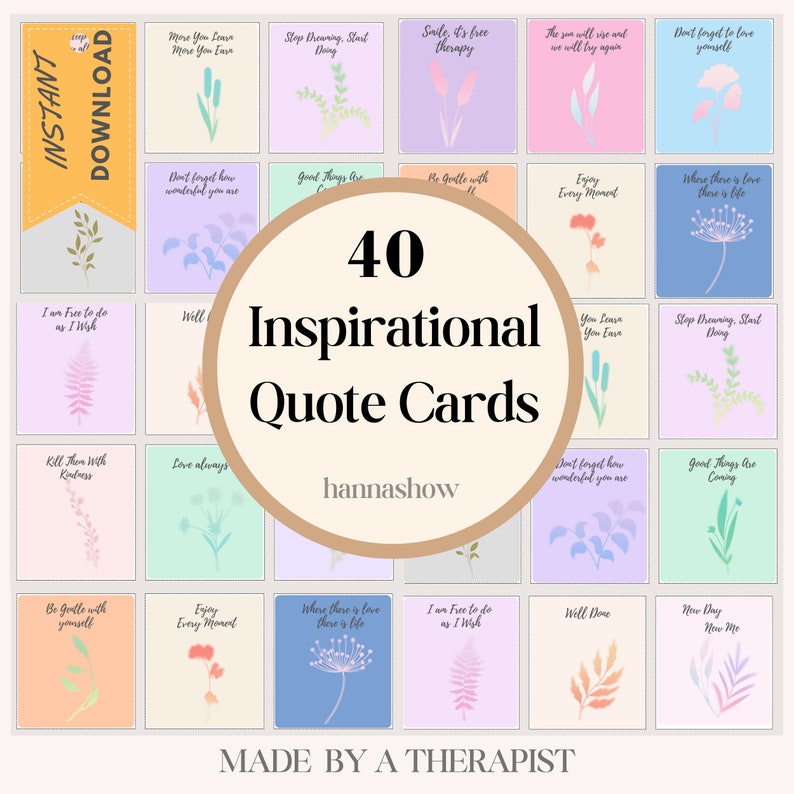 40 Inspirational Quote Cards Printable Positive Quotes Gift Etsy