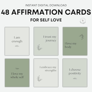 48 Printable Affirmation Cards for Self Love | Manifestation Cards | Positive Thinking Cards | Mindfulness Cards | Mental Health | Wellness