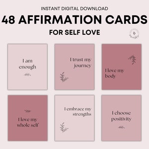 48 Cartoline di affermazione stampabili / Carte di affermazione quotidiana rosa polvere / Carte di manifestazione / PDF stampabile in formato A4 / Pensiero positivo
