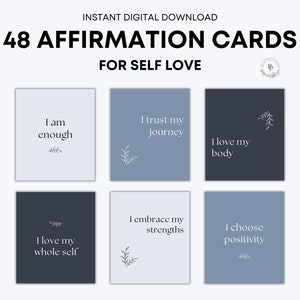48 cartões de afirmação para amor próprio | Cartões de Manifestação | Pensamento Positivo | Saúde Mental | Bem-estar | PDF para impressão | Cartões Oráculo